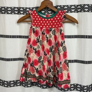 Matilda Jane Girls 2T Dress Red Floral Cat Print Ruffle Trim Boutique Style